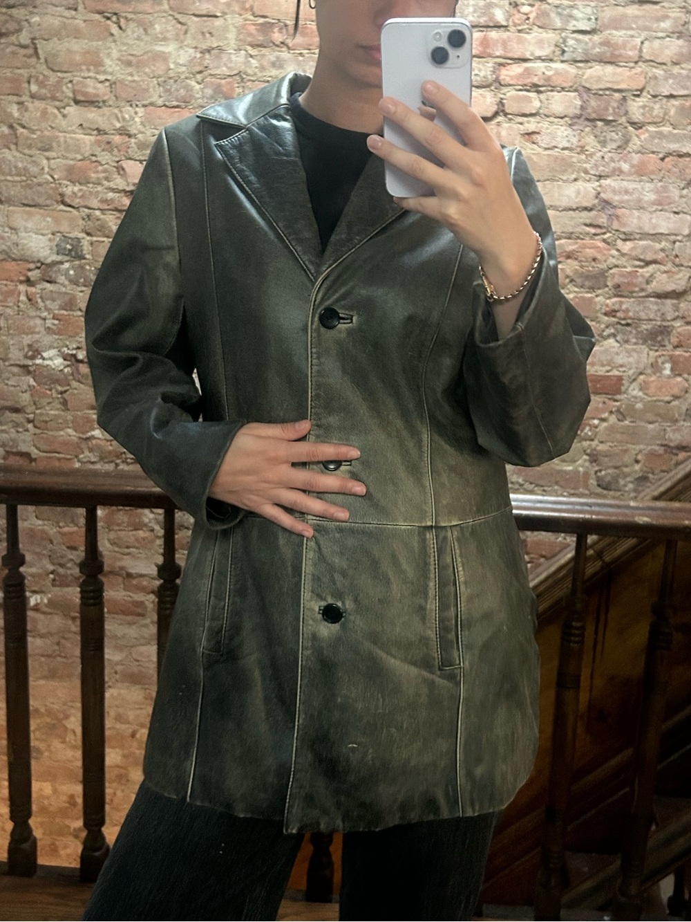 Danier Distressed Leather Trench Coat